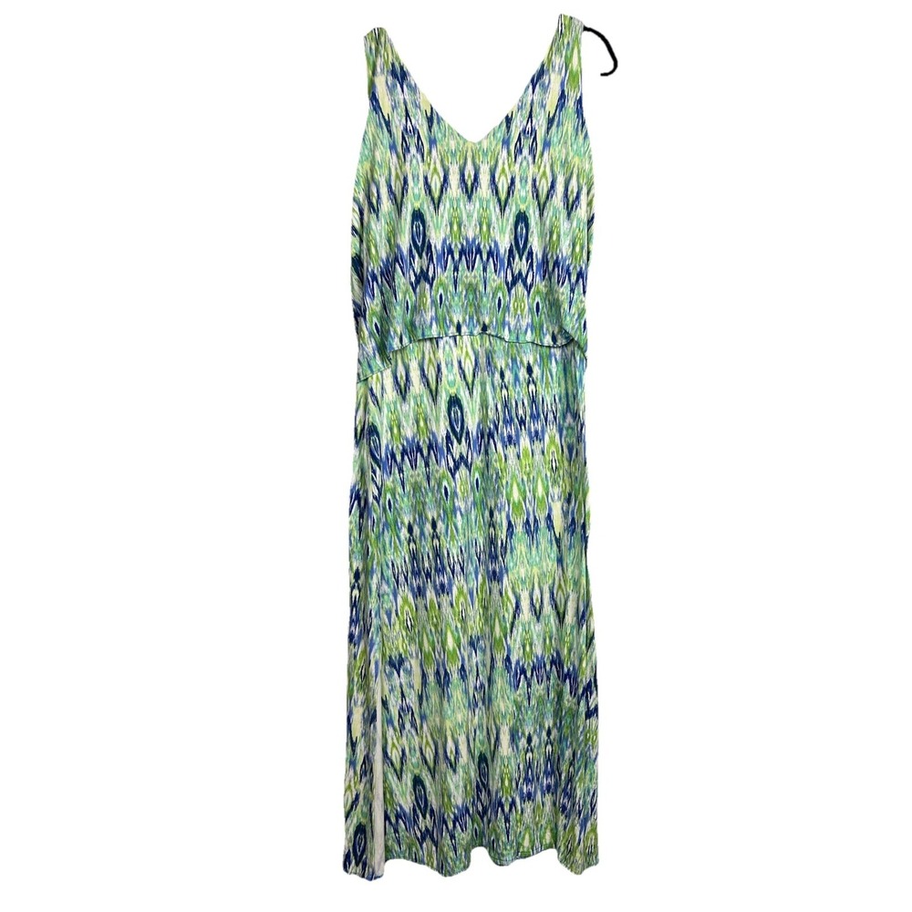 Chico's Colorful Blue Green Ikat Sleeveless Stretchy Dress Size 1 US 8/10 Summer